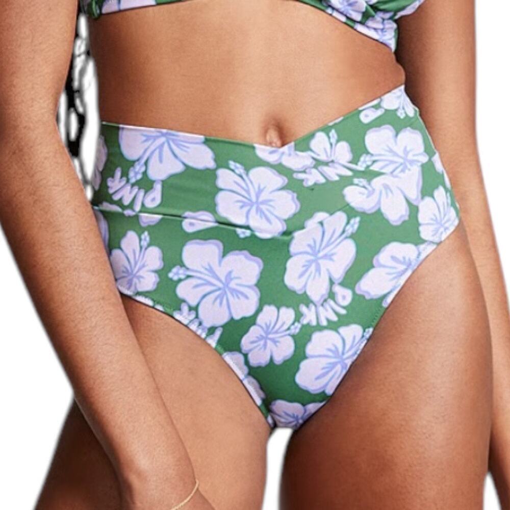VICTORIA'S SECRET Pink Women's Crossover High-Rise Bikini Bottom Floral Large